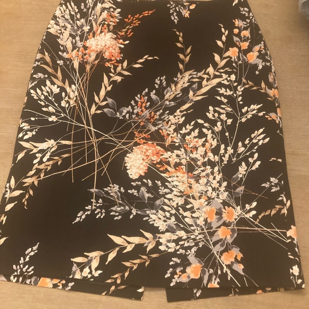 Talbots Black Peach Pink Floral Pencil Skirt